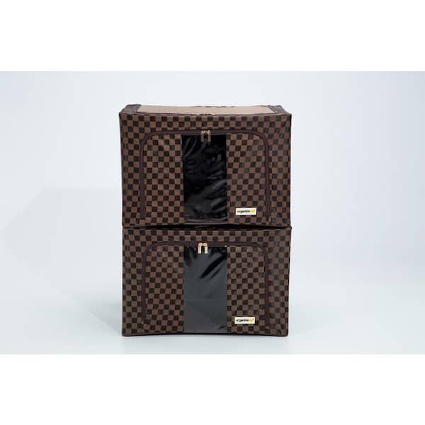 Organizeme 13 in. x 16 in. x 19.5 in. Multi Polyester Foldable Pop-Up Bin Large Brown Jacquard Blanket Bag (2-Pack)