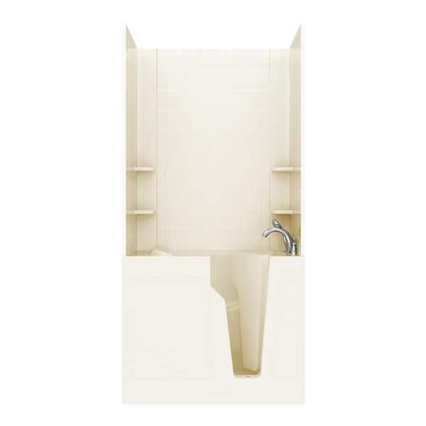 Unbranded NOVA Heated Rampart 3.9 ft. Walk-in Non-Whirlpool Bathtub with 6 in. Tile Easy Up Adhesive Wall Surround in Biscuit