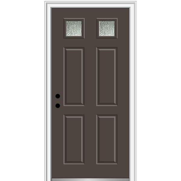 MMI Door 36 in. x 80 in. Right-Hand/Inswing Rain Glass Brown Fiberglass Prehung Front Door on 6-9/16 in. Frame