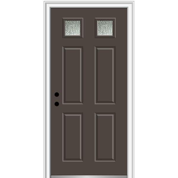 Rain Glass 36 in. x 80 in. Right-Hand/Inswing Painted Brown Fiberglass Prehung Front Door on 6-9/16 in. Frame