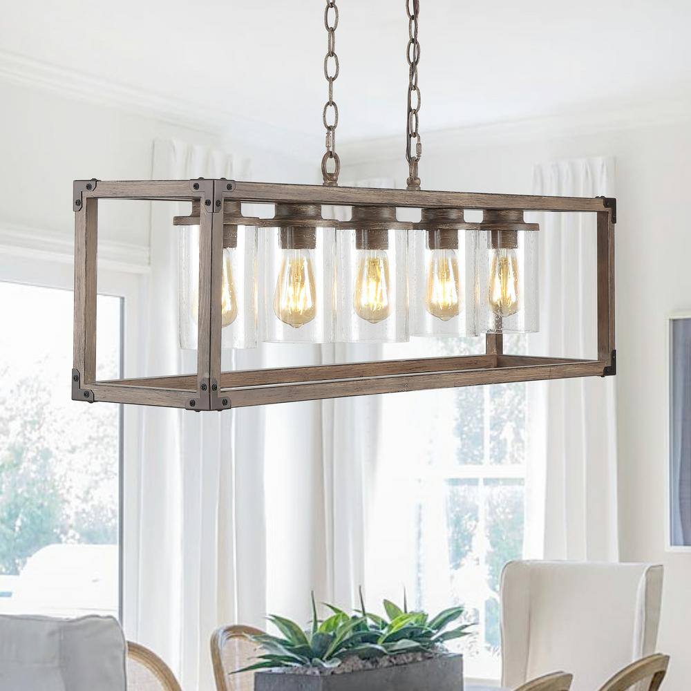 Zeniba 36" Rustic Farmhouse LED Pendant with Seeded Glass - Oil-rubbed Bronze