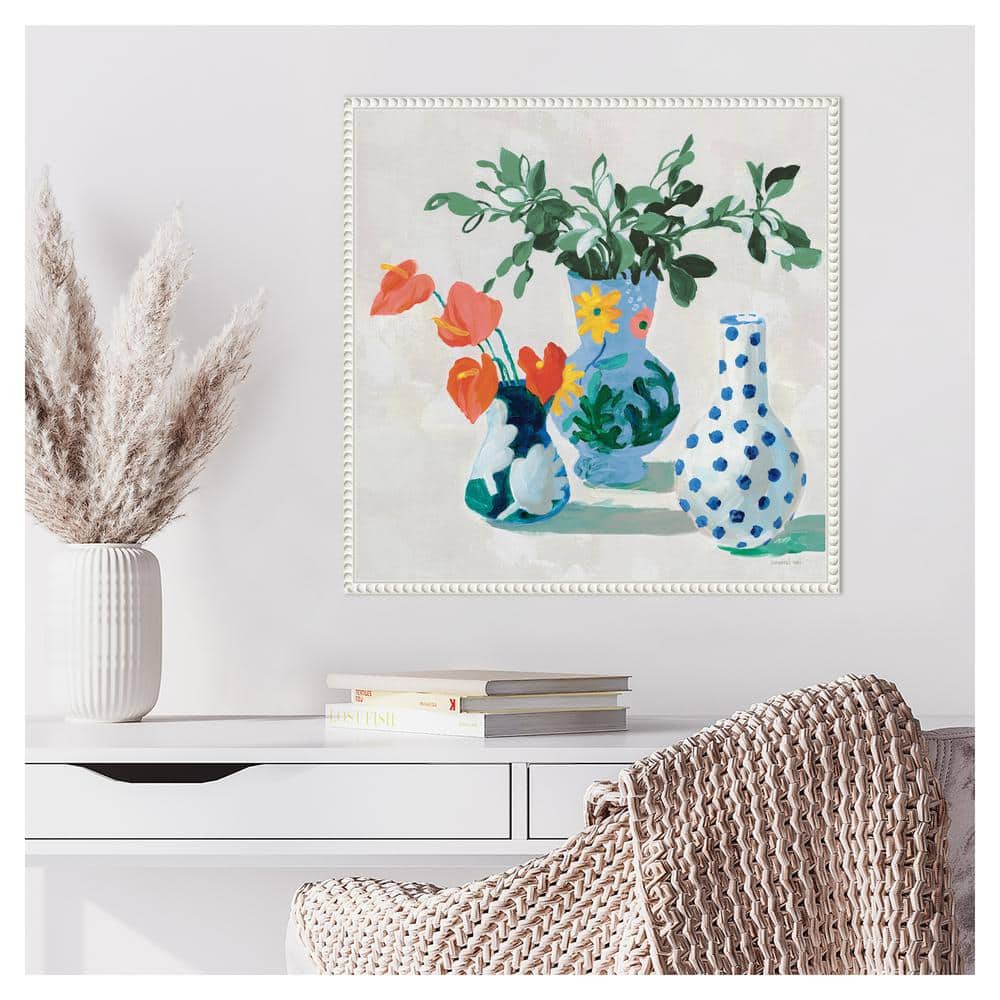 Beaded White Framed Botanic-Inspired Canvas Wall Art 22 x 22-in.