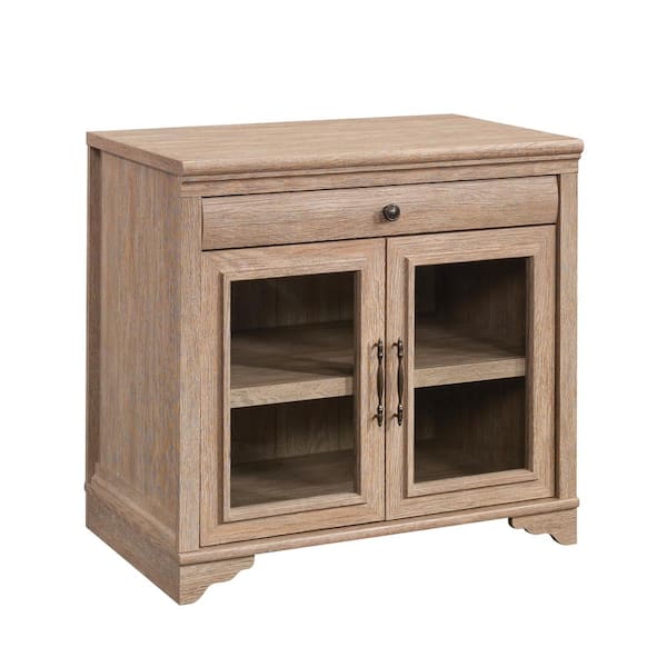 SAUDER Rollingwood Country Brushed Oak Accent Storage Cabinet with Framed Glass Doors