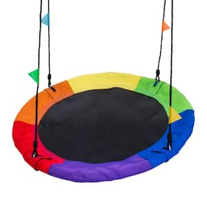 Round 40 in. Disc Swing for Kids Multi-Colored Trampoline Net Multi-person Swing with Flags and Hardware