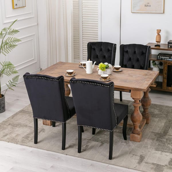 Black Leather Dining Chairs, Classic King Louis Upholstered Chairs,  Luxurious Po