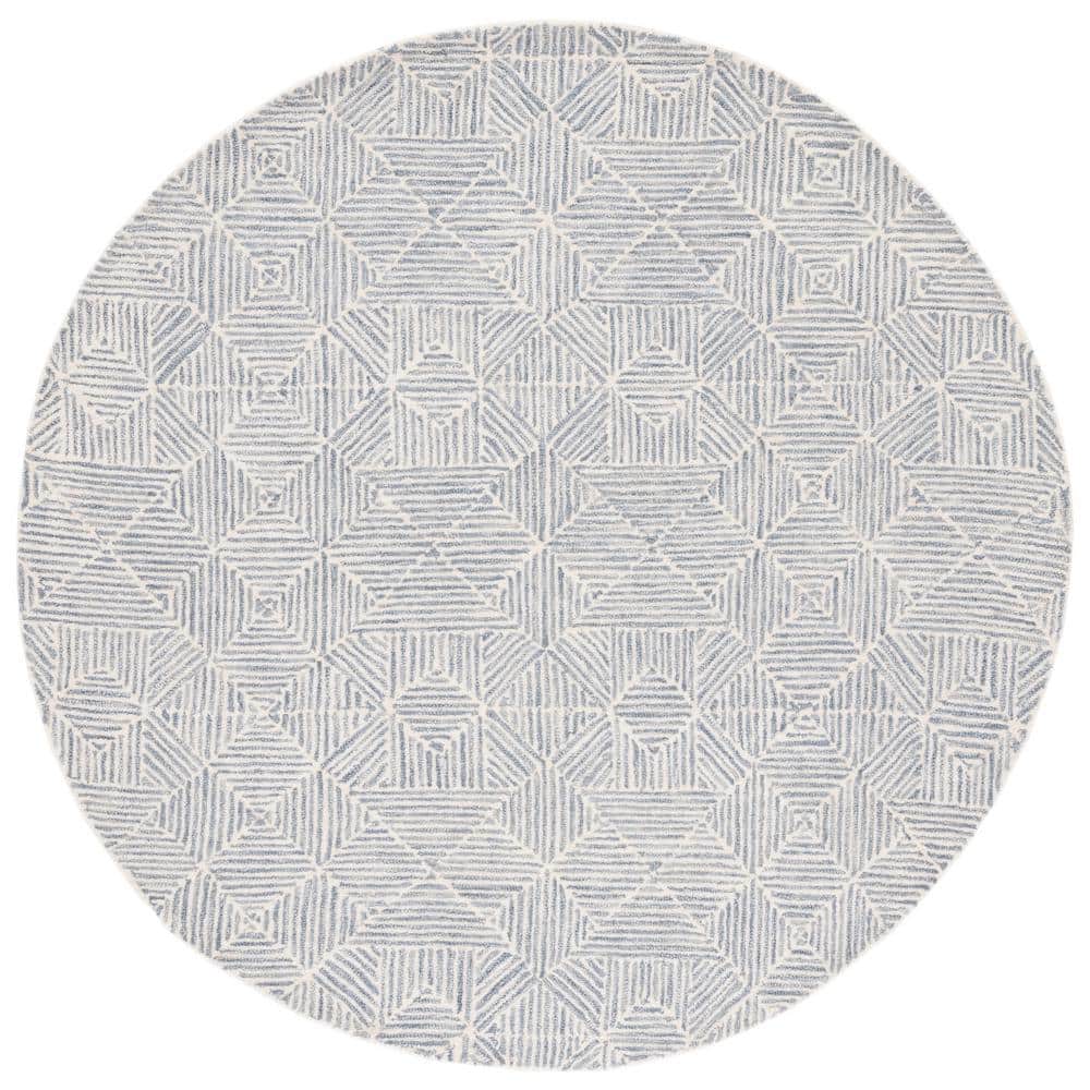 Grey and Ivory Round Tufted Wool Area Rug, 6' x 6'
