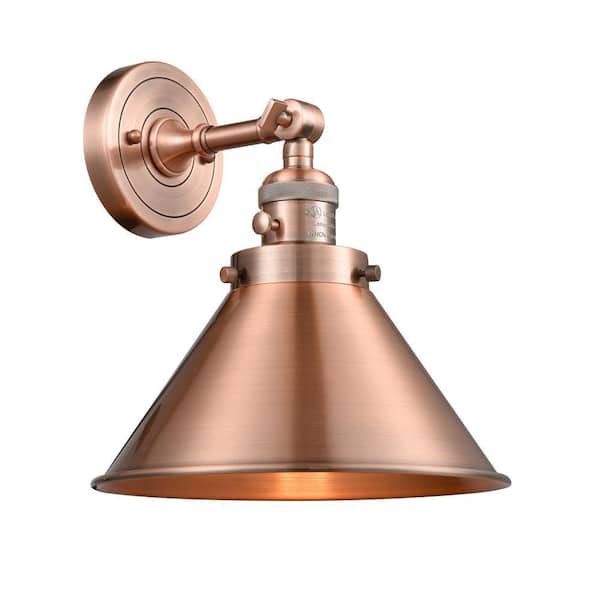 Briarcliff 10 in. 1-Light Antique Copper Wall Sconce with Antique Copper Metal Shade with On/Off Turn Switch