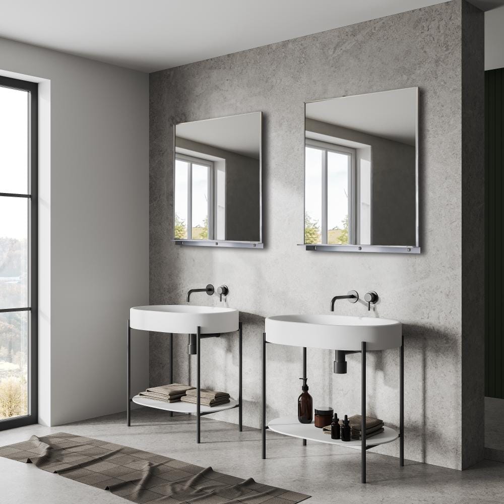 Lexi 24" x 32" Silver Aluminum Rectangular Mirror with Shelf