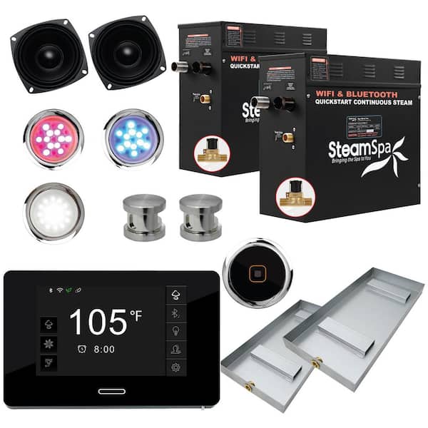 SteamSpa Black Series 15kW Steam Bath Generator with Continuous Steam Plus Quick Start Tech and Auto Drain in Brushed Nickel