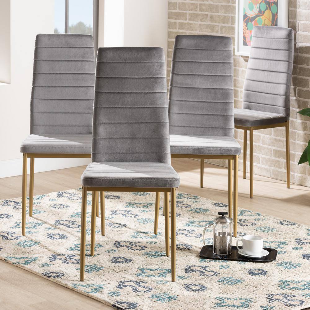 Armand High-Back Grey Velvet and Gold Metal Arm Chair