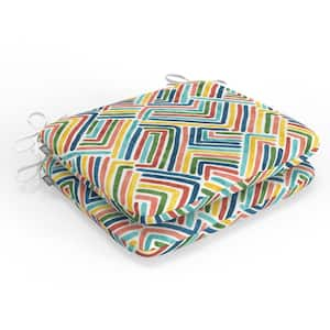 Geometric 18.5 in W x 3 in H Square Outdoor Chair Pad Cushion with Ties 2-Count in Estie Multi