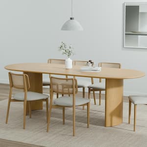 Haiden Modern Oval Oak Wood Top Natural Wood Color 79 in. Double Pedestal Base Dining Table Seats 8