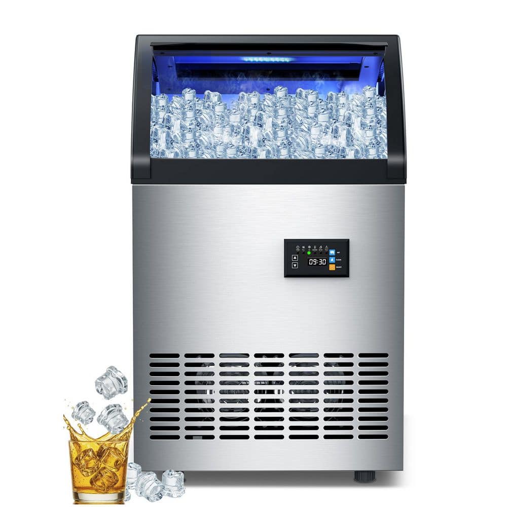 18.98 in. 115 lb./24H Crystal Spray Commercial Full Size Cubes Freestanding Ice Maker,Stainless Steel,55lbs. Storage Bin