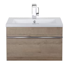 Trough 24in. W x 16in. D x 15in. H Sink Wall-Mounted Bathroom Vanity Side Cabinet in Organic with Acrylic Top in White