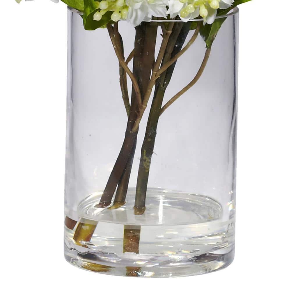 White and Green Lilac Silk Flower Arrangement in Glass Vase