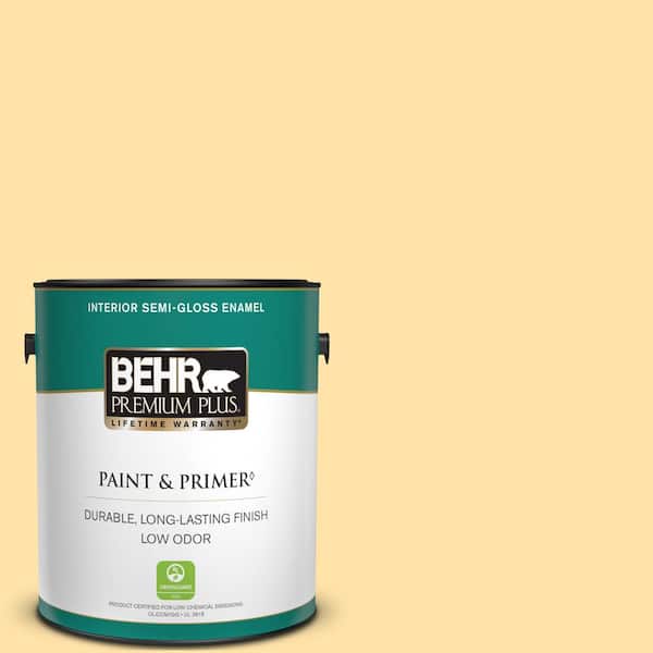 BEHR PREMIUM PLUS 1 gal. #P270-3 Sunflower Seed Semi-Gloss Enamel Low Odor Interior Paint & Primer