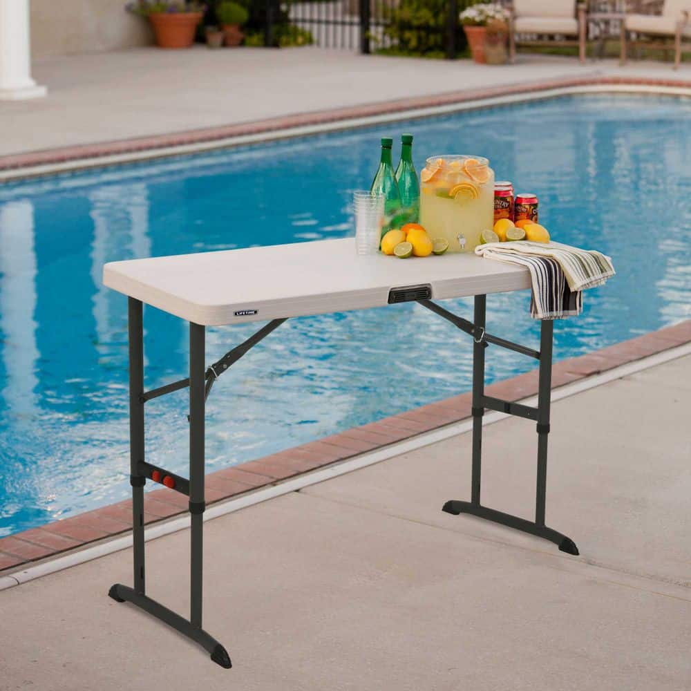 4-Foot Adjustable Height Almond Plastic Folding Table