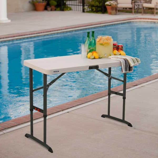 Lifetime 48 in. Almond Plastic Adjustable Height Folding High Top Table 80387 The Home Depot