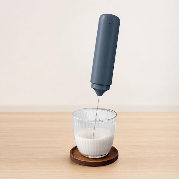 Stainless Steel Handheld Electric Milk Frother Portable Dual-Ring Coffee Foam Maker, Blue