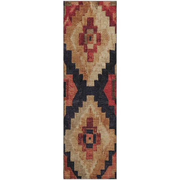 Mayfield Premium Machine Washable Abstract AMF1894 Rust 2 ft. 3 in. x 7 ft. 6 in. Runner Rug