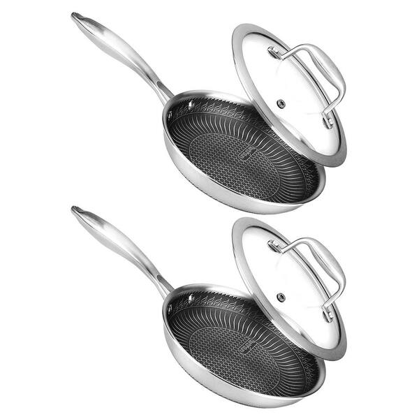 NutriChef 2-Piece 8 In. Nonstick Tri Ply Stainless Steel Cookware Saute Pan with Lid