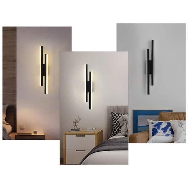 OUKANING 18.89 in. 1-Light Modern Black LED Wall Sconce with PVC