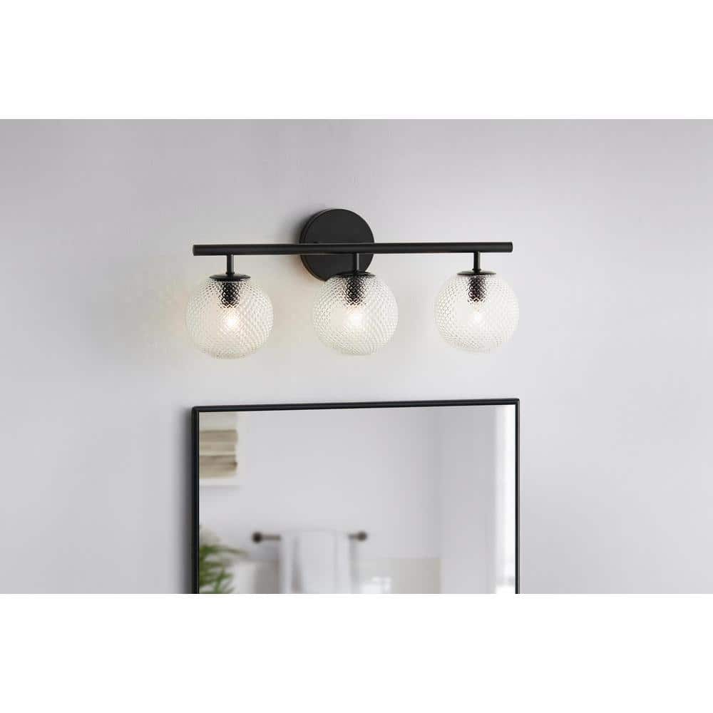Walsh 22 in. 3-Light Black Vanity Light with Prismatic Glass Shades price history on PriceWatchPro