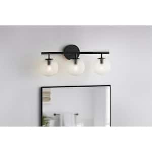 Walsh 22 in. 3-Light Black Vanity Light with Prismatic Glass Shades