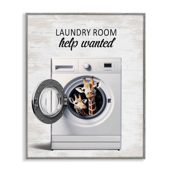 Stupell Industries Laundry Room Help Wanted by Lettered and Lined Gray Framed Typography Giclee Art Print 30 in. x 24 in.