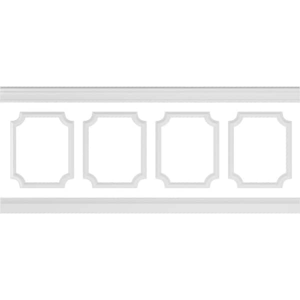 Ekena Millwork 94 1/2 in. (Adjustable 40 in. to 44 in.) 26 sq. ft. Polyurethane Ashford Scalloped Panel Wainscot Kit Primed