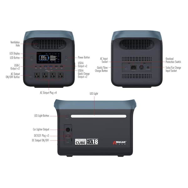 Wagan Tech 1800-Watt Lithium Cube Push Button Start 1800 Battery