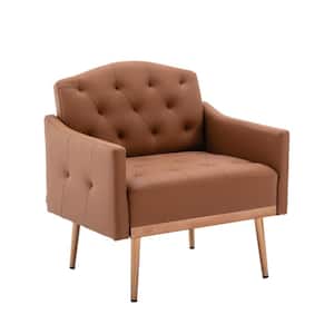 Modern Brown Faux Leather Arm Chair with Square Arm