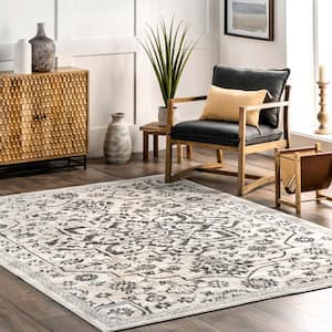 Cassy Floral Medallion Gray 6 ft. 7 in. x 9 ft. Area Rug