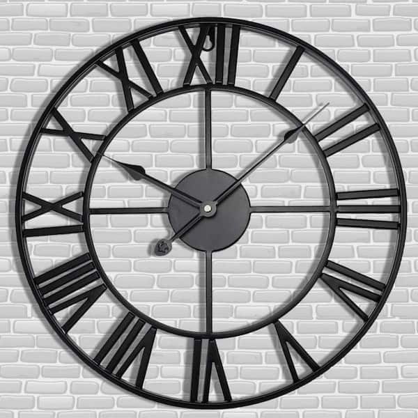 30in Antique Black Outdoor Wall Clock with Roman Numerals