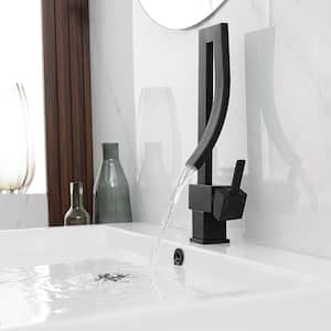 Waterfall Unique Design Single Handle Single Hole Bathroom Sink Faucet In Matte Black