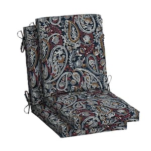 20 in. x 20 in. Navy Palmira Paisley High Back Outdoor Dining Chair Cushion (2-Pack)