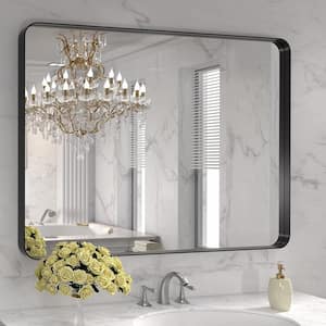 40 in. W x 30 in. H Rectangular Framed French Cleat Wall Mounted Tempered Glass Bathroom Vanity Mirror in Matte Black