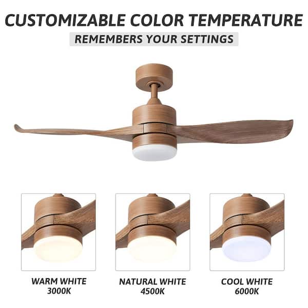 Merra - 42 in. 2-Blade Natural Walnut Ceiling Fan with LED Light Kit and Remote Control with Color Changing Technology