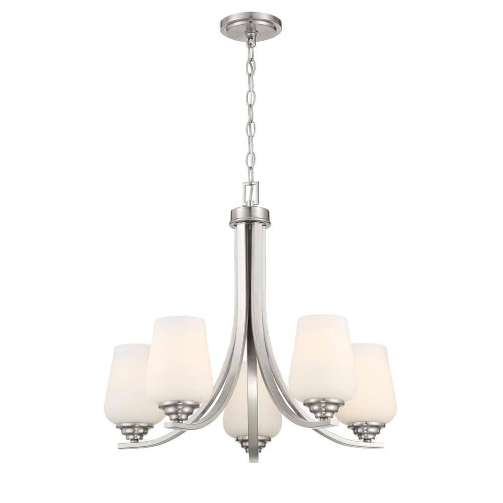 Elegant Mini 5-Light Chandelier in Brushed Nickel with Etched Opal Glass
