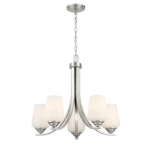 Shyloh 5-Light Brushed Nickel Chandelier with Etched Opal Glass Shades