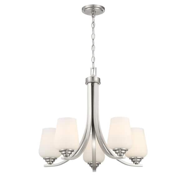 Minka Lavery Shyloh 5-Light Brushed Nickel Chandelier with Etched Opal Glass Shades