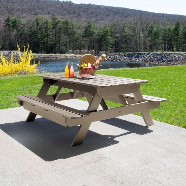 Highwood Hometown Plastic Outdoor Picnic Table Woodland Brown
