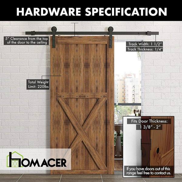 Homacer 8 Ft 96 In Black Rustic Non Bypass Sliding Barn Door Hardware Kit Straight Design Roller For Single Zt1tgh096c The Home Depot Homacer 8 Ft 96 In Black Rustic Non, Sliding Garage Door Hardware