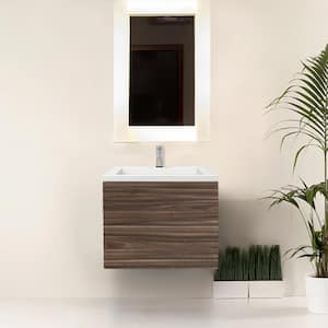 Air Wall Mount 25 in. W x 19 in. D x 20 in. H Single Sink Floating Bath Vanity in Walnut with White Cultured Marble Top