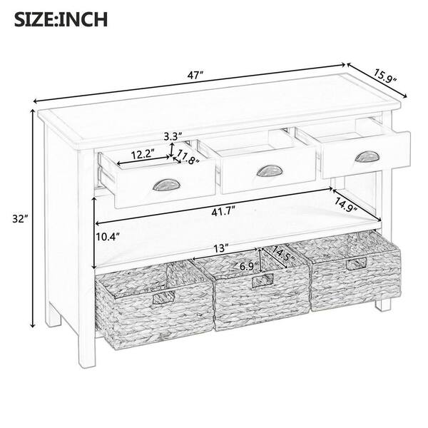 Nestfair 47 in. Navy Rectangle MDF Console Table with 3-Drawers