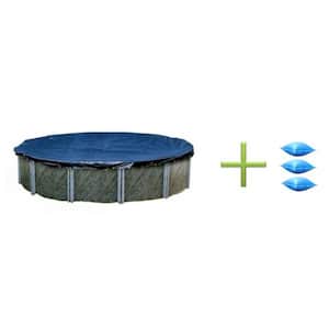 30 ft. Round Swimming Pool Winter Cover Plus 3) 4 x 4 Air Closing Pillows