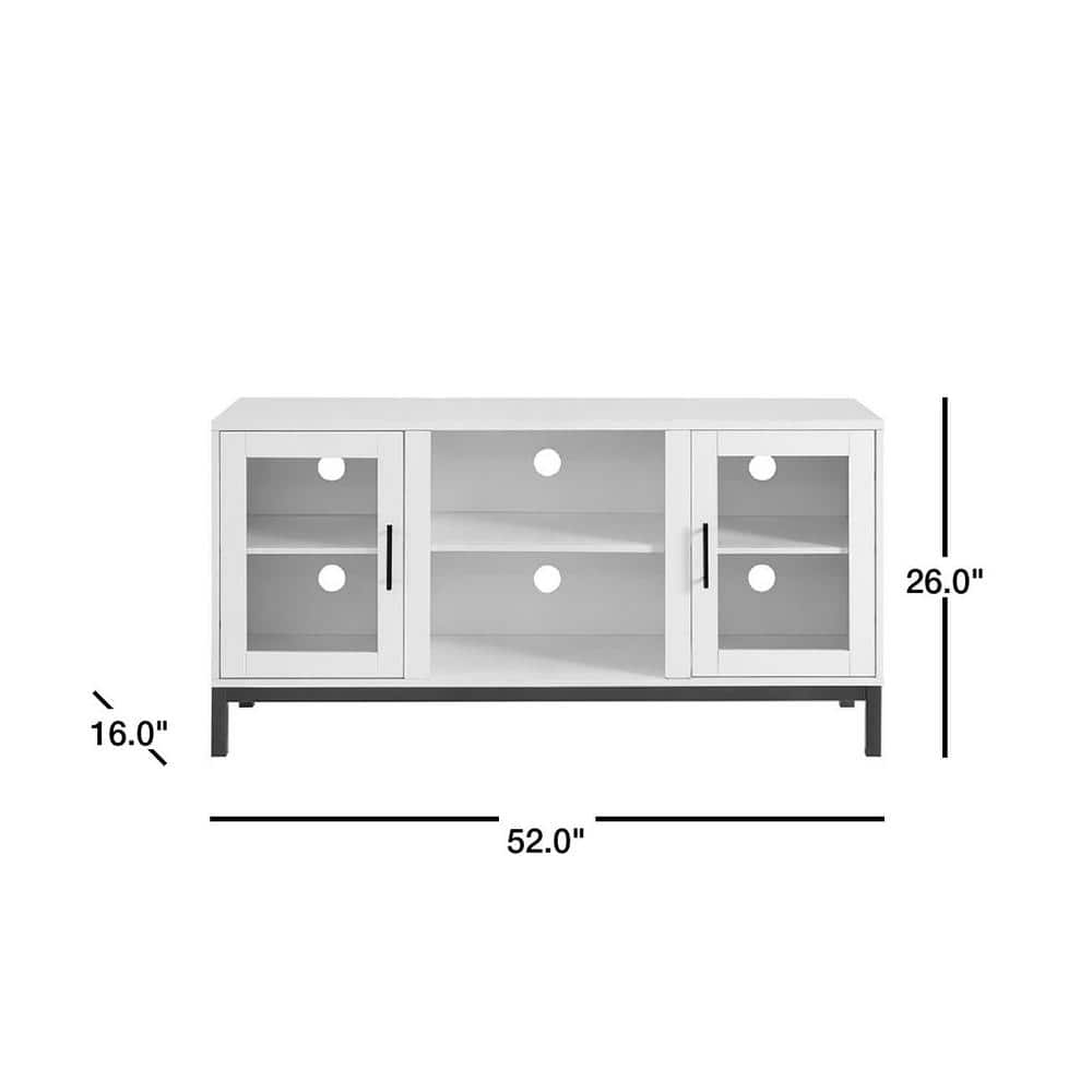 Modern 52" White Wood TV Console with Metal Accents
