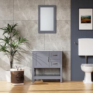 30 in. W x 18.4 in. D x 31.5 in. H Grey Frame Bathroom Locker Bathroom Vanity Mirror MDF Wood