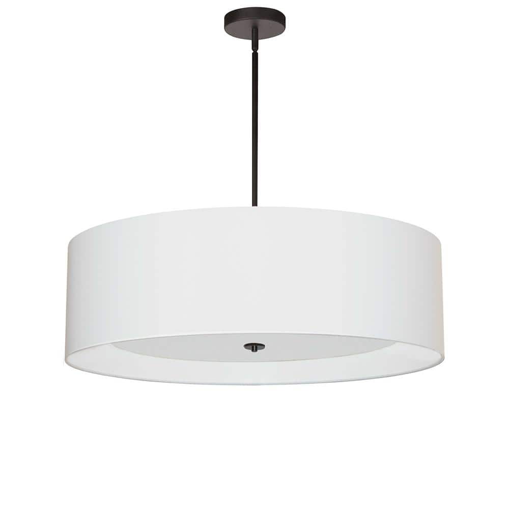 Helena 4-Light Matte Black Shaded Pendant Light with White Fabric Shade