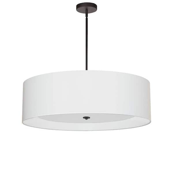 Dainolite Helena 4-Light Matte Black Shaded Pendant Light with White Fabric Shade
